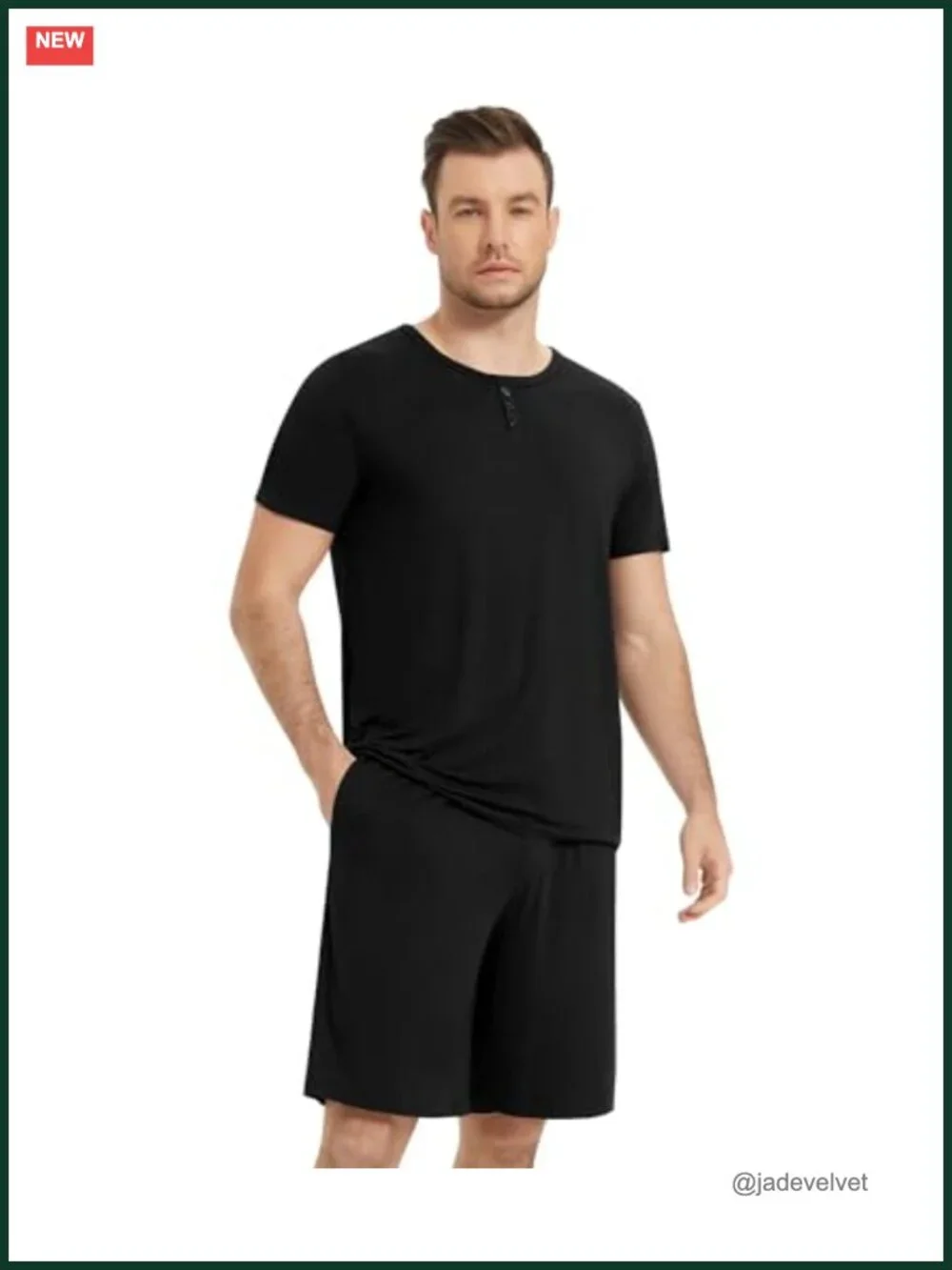 Men's Bamboo Viscose Short Sleeve Pajama Set Cooling PJs Sleepwear with Pockets